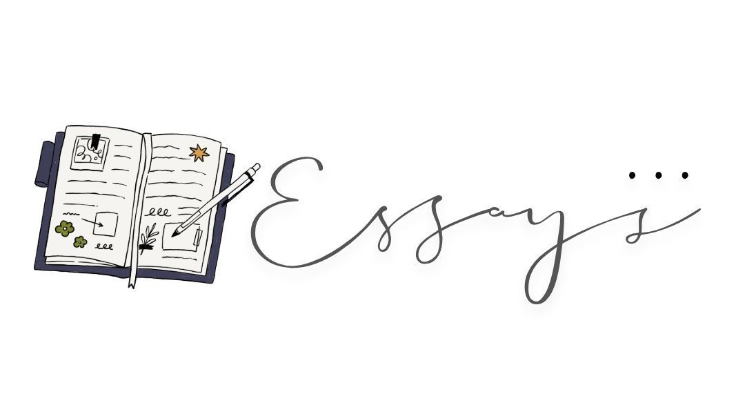 This is the header for my essays page. It reads essays and has the photo of an open book.
